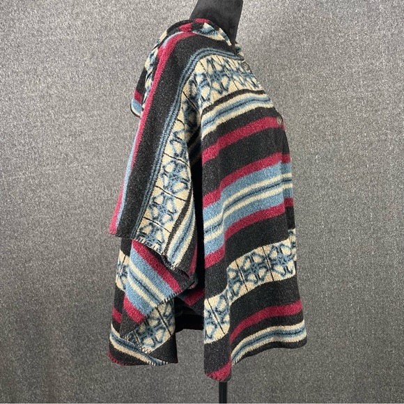 Vermont Country Store Wool Hooded Poncho Jacket Aztec Western Stripe Cabin S/M - Picture 5 of 13